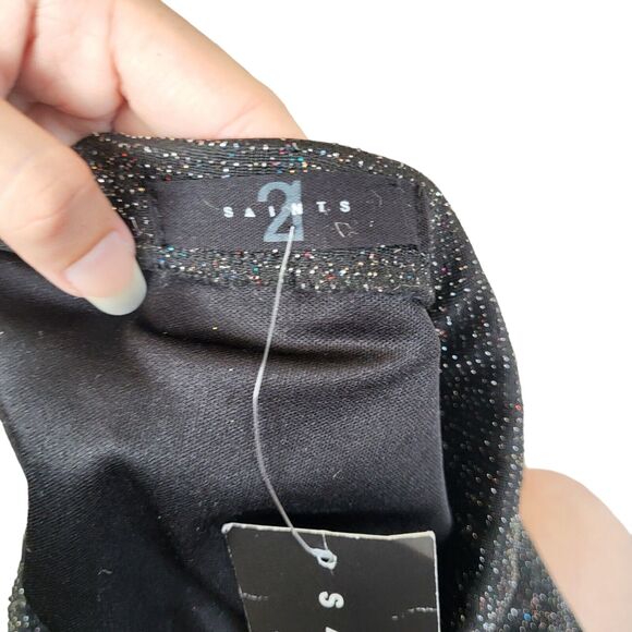 21 Saints Nwt black sparkly twist front fitted mini skirt, size large - Picture 4 of 5